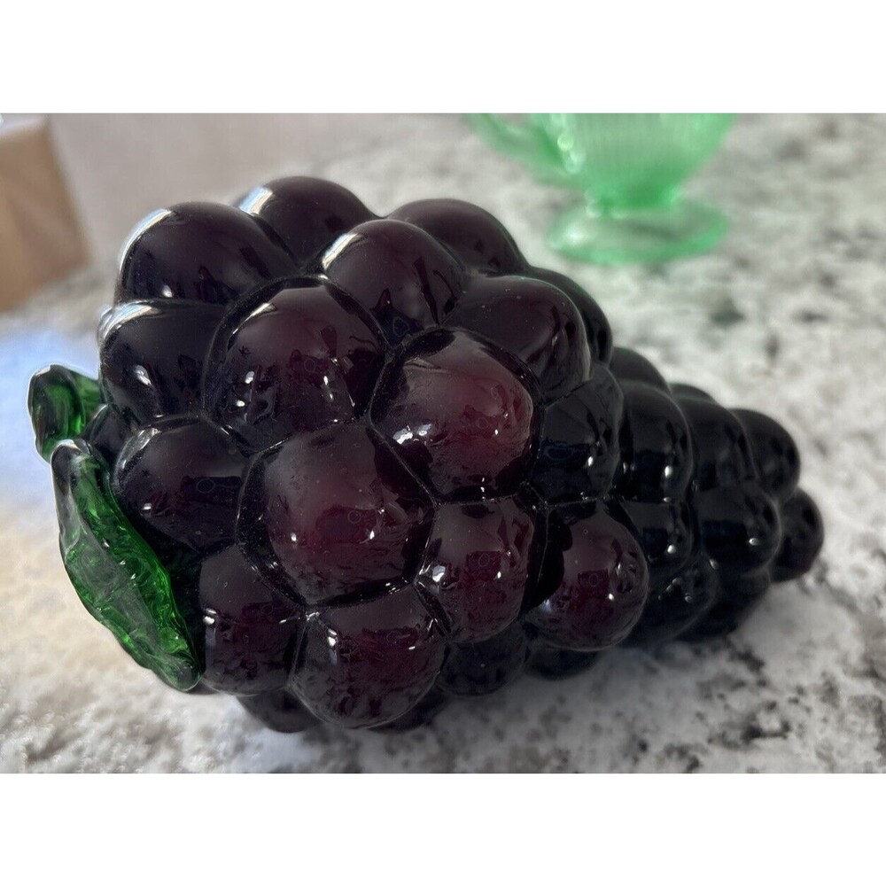 Vintage Blown Art Glass Grape Cluster 6” Purple Artificial Fruit Centerpiece - Picture 1 of 5